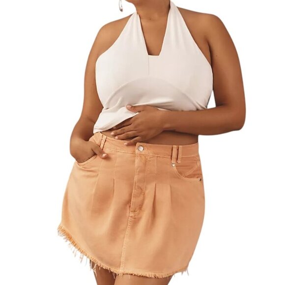 Anthropologie Plus Pilcro Pleated Micro Denim Skirt Orange Lyocell Size 22W NWT - Picture 2 of 9